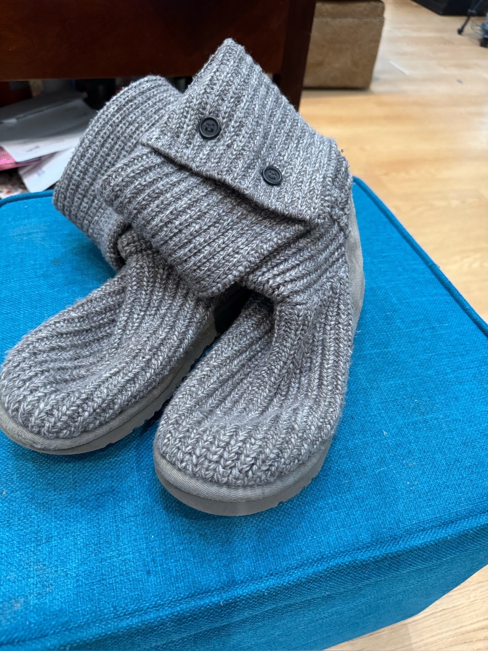 UGG Gray Knit Fold-Over Ankle Booties